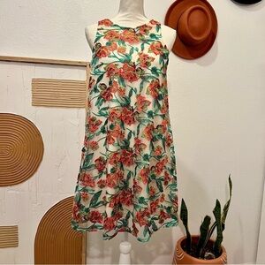 ECI Botanical Floral Lace Panel A Line High Neck Ribbon Bow Tie On Back Dress